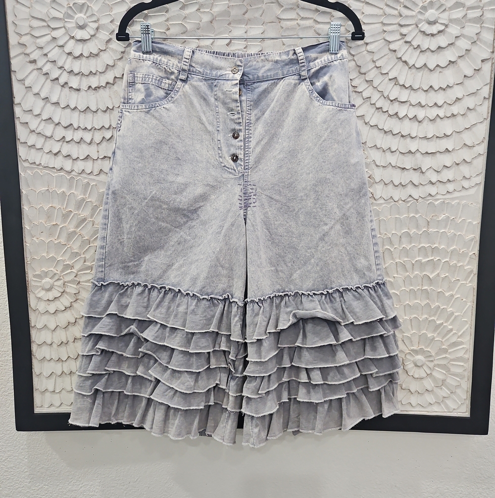 Boho Ruffle Culotte Bloomer Shorts Mineral Wash - Picture 6 of 9